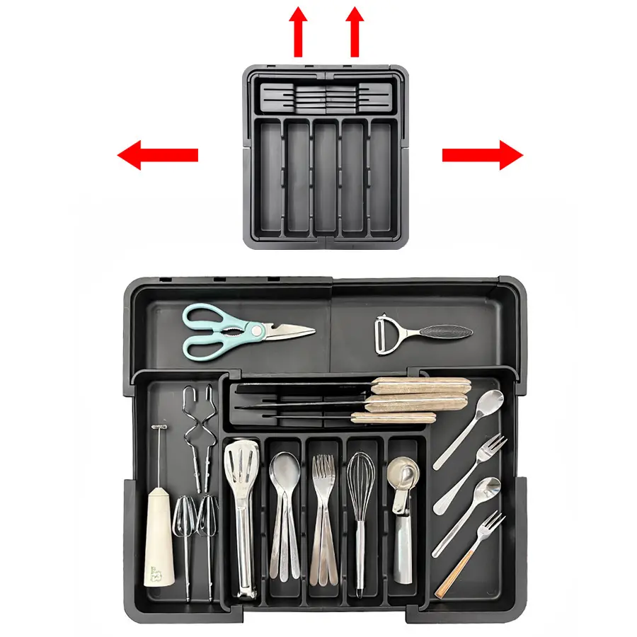 Spaclear Silverware  Expandable Kitchen Utensil Drawer  Large BPA Free Adjustable Cutlery Silverware Tray for Spoons Forks Knives Storage Divider for Kitchen Flatware 6-9 Slots Black shoe rack hat bedroom Reusable Clear Zipper Pill