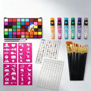 54 Color Water-Based Face Painting Kit, Includes 6 Brushes, Templates, Gem Stickers, 12 Paintbrushes, Non-Toxic, Perfect for Halloween, Cosplay, Carnival