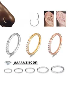 Unisex Titanium Nose Ring, Titanium Nose Hoops, Artificial Zircon Rhinestone Design, Silver Color Body Piercing Jewelry for All Seasons