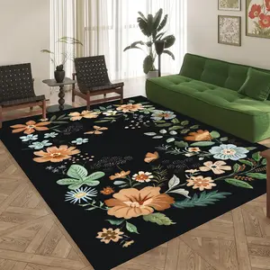 Flowers Pattern Bedside Rug, 1 Count Non-slip Soft Vintage Floor Mat, Decorative Carpet for Home Living Room Bedroom Study Room