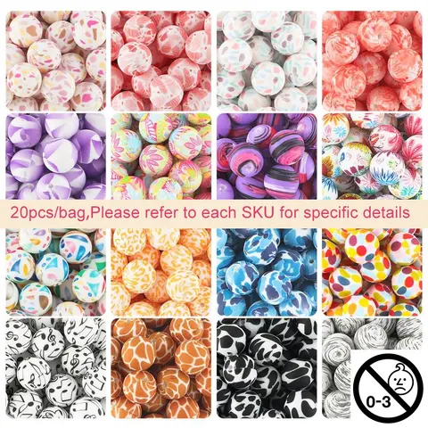 15mm Silicone Bead, 20pcs/set Colorful Bead, Round Beads, Bead Assortment, DIY Beads Jewelry Making Supplies for Keychain, Necklace, Bracelet, Pen, Lanyard Making Handmade Crafts, DIY Mix Beads, Beading Making