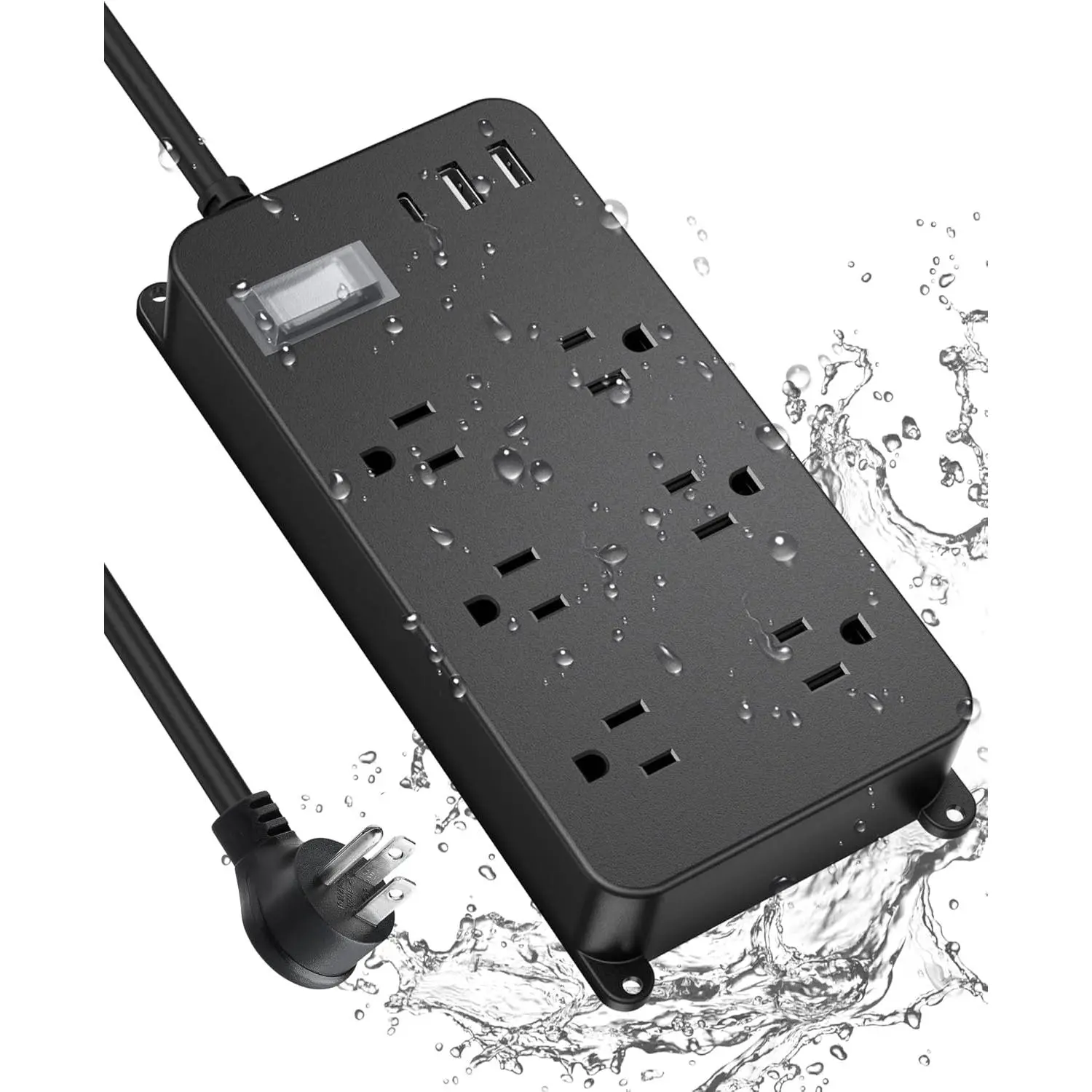 Outdoor Power Strip Weatherproof,20W USB C Port,Waterproof Extension Cord Multiple Outlet Surge Protector,6 Outlets,3 USB Ports,6ft Cord