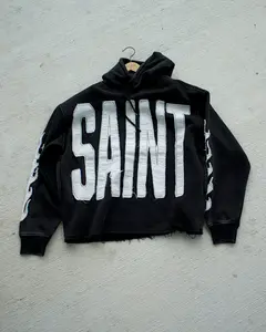 Saint Crop Hoodie (Faded Black)