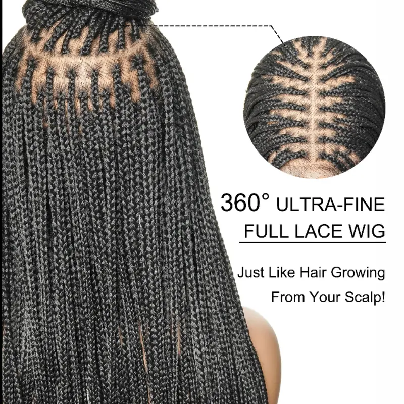 JALIZA Upgrade Pre-Bleached HH Base Synthetic Knotless Box Braided Full Swiss HD Full Lace Wig - 200 Strands, 36-inch Length, #1b/30/60 Blending Color, Women's Drawstring Wig