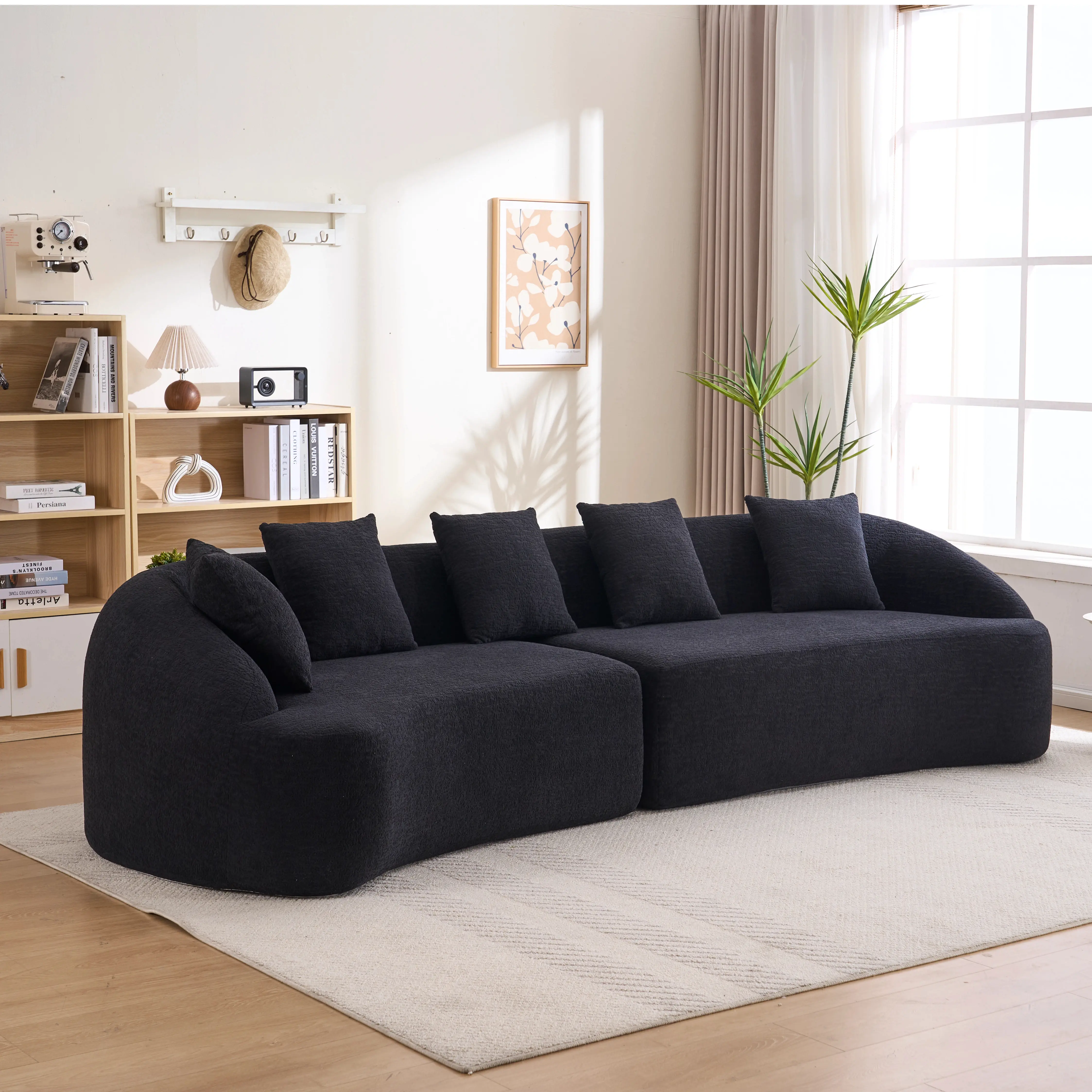 110" Compression Curved Sectional Couch – No-Frame Boneless Design with Plush White High-Density Foam, Chenille Upholstered Sleeper Sofa, Versatile Modular for Bedroom, Living Room, or Apartment