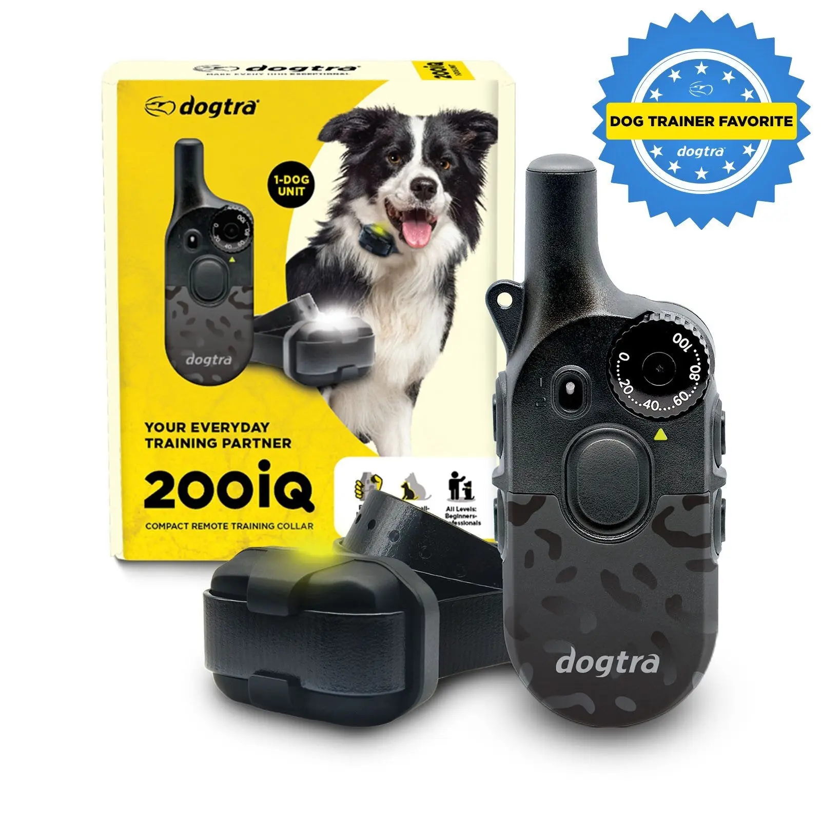 Dogtra 200iQ Remote Training E Collar - 100 Levels Tone Vibration 1/2 Mile Range - Compact Waterproof One-Handed Control for Dogs 10 lbs - Lightweight Daily Training - Black Leopard