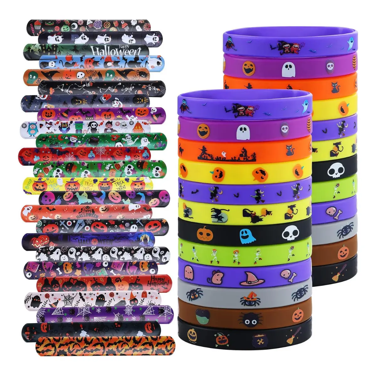 48PCS Halloween Party Favors Slap Bracelets Rubber Wristbands