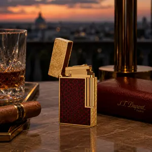 [Double Flame] Snake Glass Lacquered Gold DUPONT lighter Metal Brass 130g Luxury Gift
