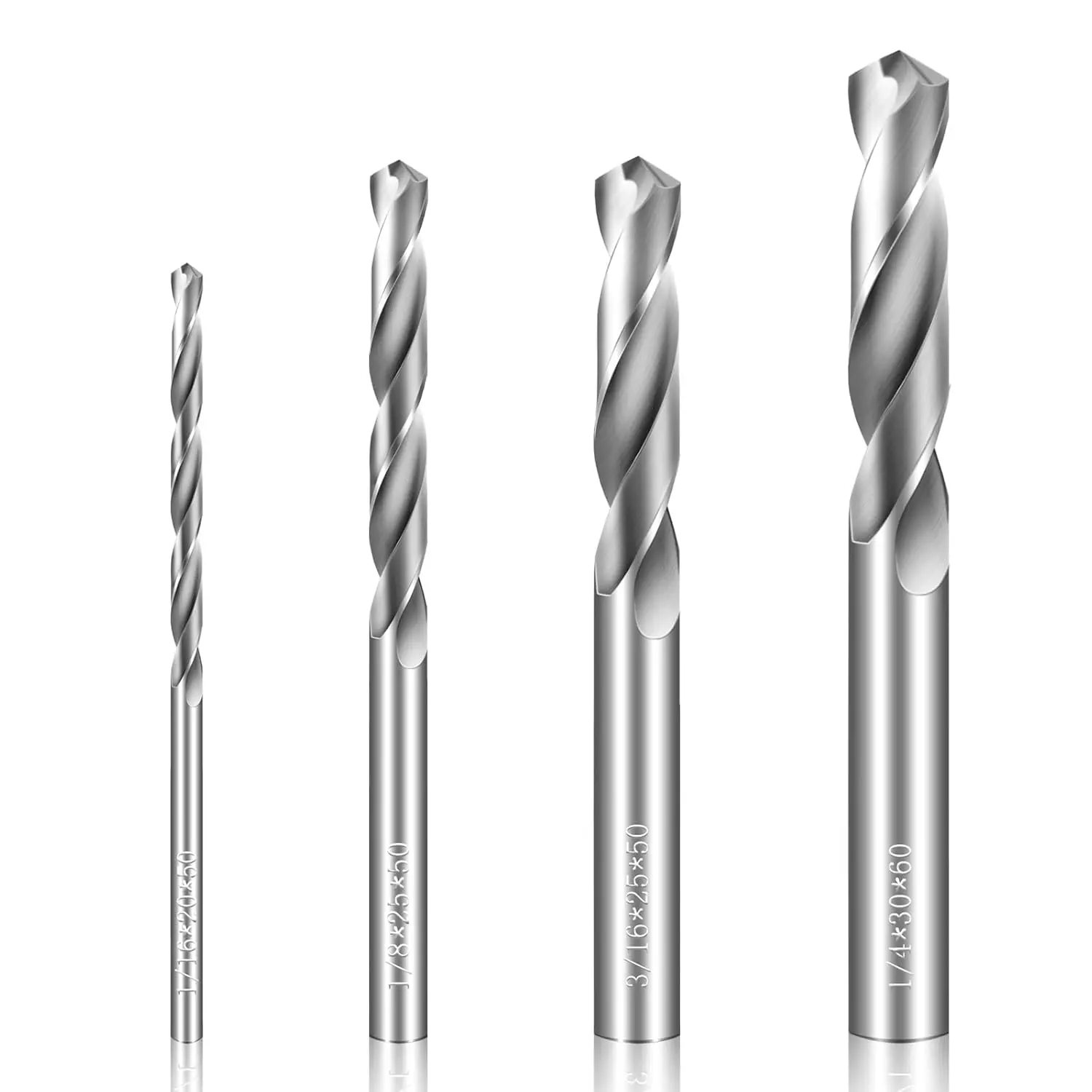 4-piece Carbide Drill Bit Set, 1/8" 1/4" 1/16" 3/16" Carbide Drill Bits, Suitable for Aluminum Alloy, Copper, Steel, Hardened Steel, Cast Iron Metal Drill Bit Set