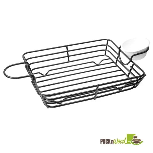 Metal Square Storage Basket with Integrated Ramekin Holders, Home Organiser - 8.25x6.8x1.6 in