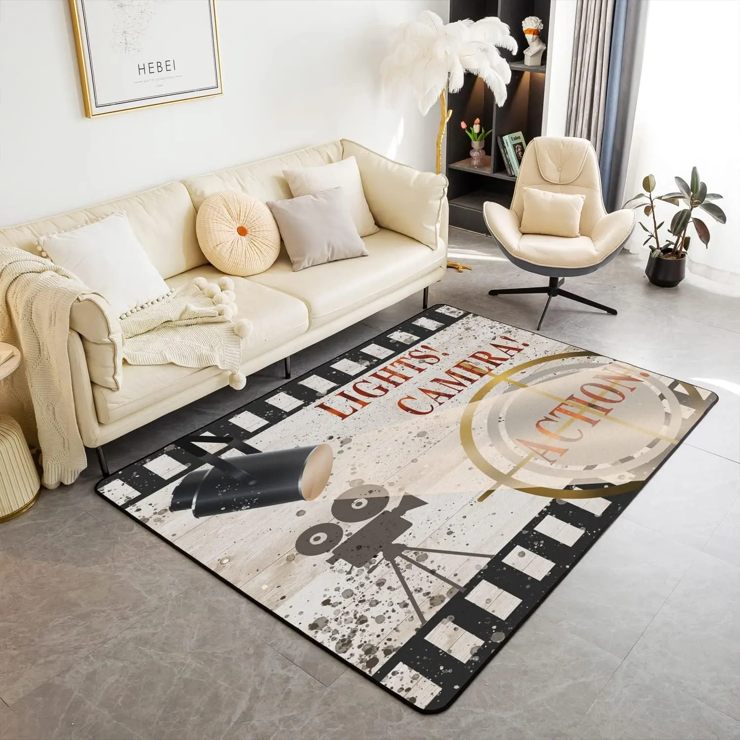 Feelyou Vintage Filmstrip Print Soft Flannel Cozy Area Rug - Non-Slip Multi-Size Indoor Carpet, Floor Mat for Living Room Decor, Halloween, Thanksgiving, Various Room Types, Soft Flannel Rug