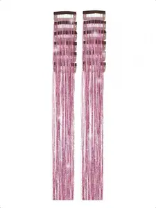 12-Piece Pink Glitter Hair Extension Set, Clip-on Sparkling Fairy Hair Extensions, Holiday Party Glitter Hair Accessories, Sparkling and Easy to Wear, Suitable for All Holiday Occasions