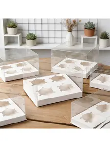 10/5/1pcs Clear Cupcake Boxes, 4/6/12 Count White Cardboard Muffin Dessert Takeout Containers for Birthday Party.needoh.paper plates