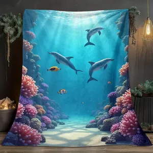 1pcs Underwater World-Themed Flannel Blanket, Digital Print, Sofa Bed Cover Blanket, Skin-Friendly And Soft, Suitable For Birthday And New Year Gifts All Year Round