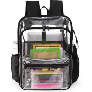 Clear Backpack,15.5 '' Clear Backpacks for School Heavy Duty PVC See Through Bag  Bookbag for Girls & Boys, Black