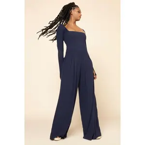 Go With The Flow Long Sleeve Jumpsuit - Cosmic Navy