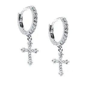 Men’s Cross Hoop Dangle Earrings - Cubic Zirconia Cartilage Hypoallergenic Gold And Silver Cross Dangle Earrings for Men & Women