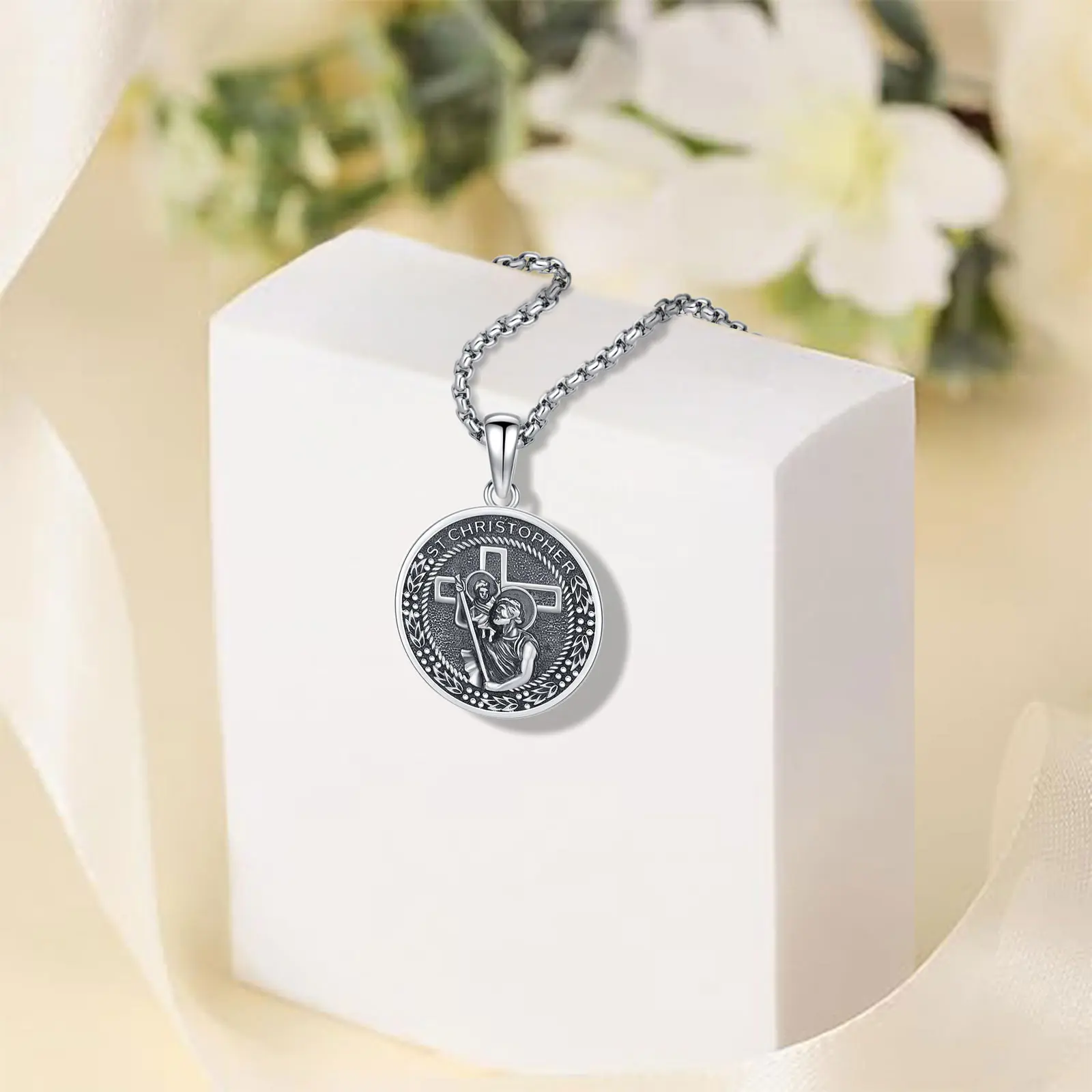 Brighthive St. Christopher S925 sterling silver necklace amulet Christian faith pendant jewelry gift unisex gift box holiday blessing gift