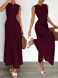 New Summer Style Pleated Sleeveless A-Line Dress, Elegant Women'S Dress