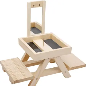 Beautiful wooden squirrel feeder picnic table, a mirror, corn cob holder and snack net tray for fruit, nuts, peanut butter