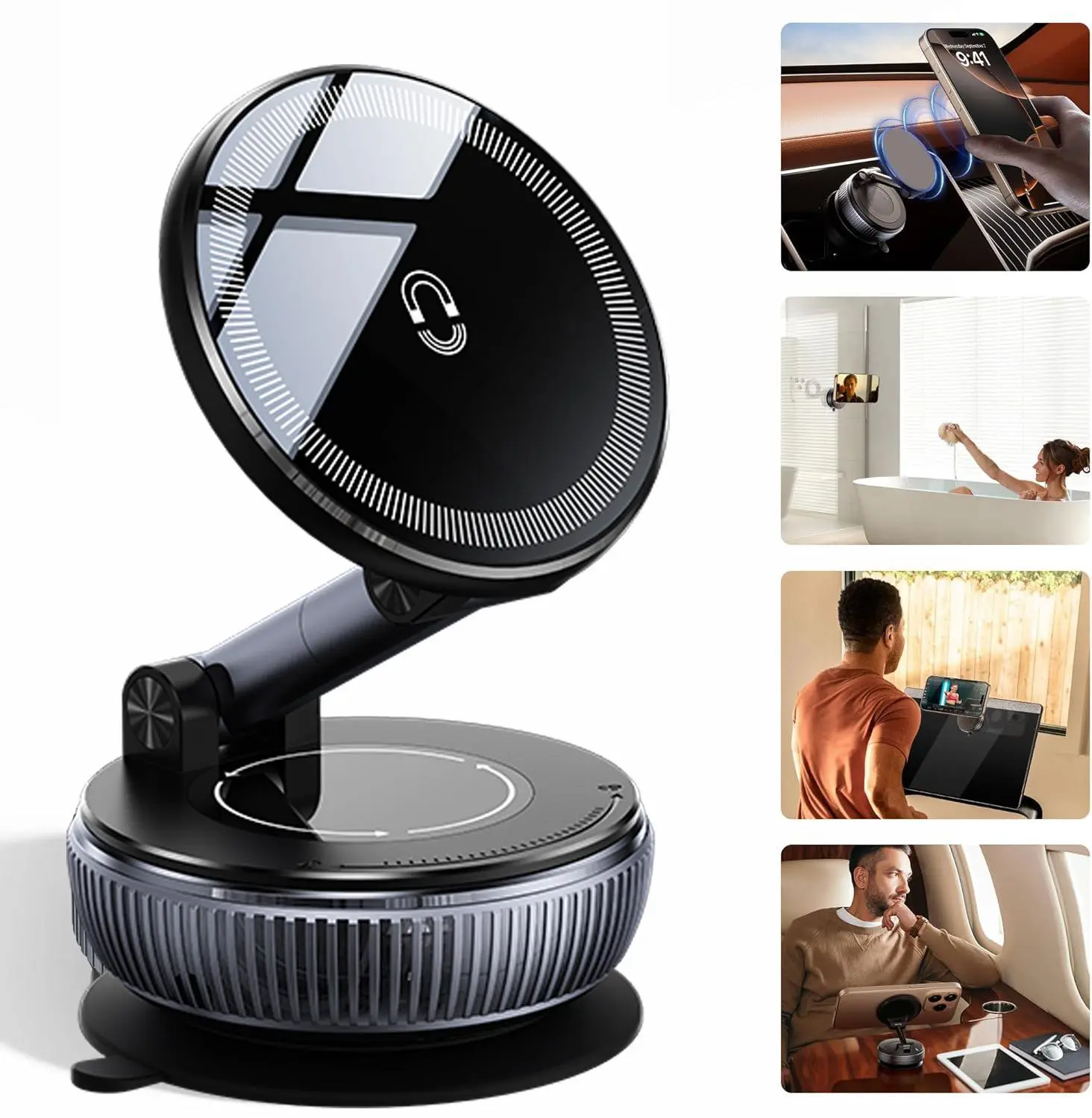 2026 Latest Retractable Magnetic Car Phone Mount - 360° Rotation, Magnetic Base, Vacuum Suction Base, Ultra Compact Portable Design, No Charging, Fit for iPhone 11 & Above, High-End Devices, Makeup, Mirror Compatible Phone Holders & Mounts, Vacuum Cup