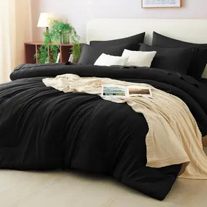 Full Comforter Set Black, 7 Pieces Bed in a Bag Soft Bedding Comforter Set with Sheets, All Season Boho 7PC Bed Sets with Comforter, Fitted Sheets, Flat Sheets, Pillow Shams and Pillowcases