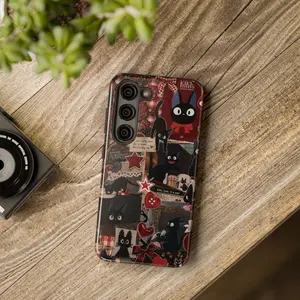 Kiki’s Delivery Service Jiji Anime Phone Case for Iphone and SS Galaxy – Cute Vintage Goth Cat Collage Cover, Aesthetic Protective Soft Case