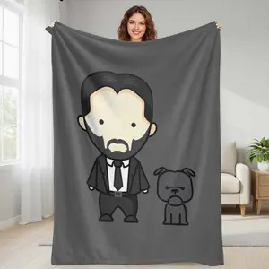 Cute Man and Dog Cartoon Flannel Blanket  Minimalist Character Art Print  Soft Cozy Warm Lightweight Decorative Throw  Perfect for Sofa Bed Office Living Room Gift Home Decor summerwins