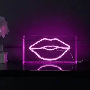 JONATHAN Y Lips Contemporary Glam Acrylic Box USB Operated LED Neon Light; for dorm, living room, dining room, college