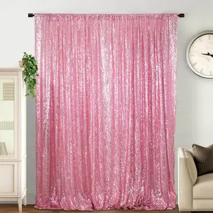 Sequin Backdrop Curtain 4FTx8FT Blush Pink No Seam Elegant Shiny Customized Glitter for Wedding Party Decor Christmas Banners Ornaments Premium Material Full 3mm Round Sequins