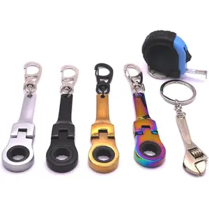 6PCS SET: 4x 10mm Ratchet Wrench Keychain Key Ring + 3ft Tape Measurement Keychain + Mini Monkey Wrench Spanner