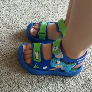 Boys' New Summer Soft-Soled Velcro Strap Sandals, Kids' Outdoor Casual Sport Sandals, Cartoon Style PVC Beach Sandals