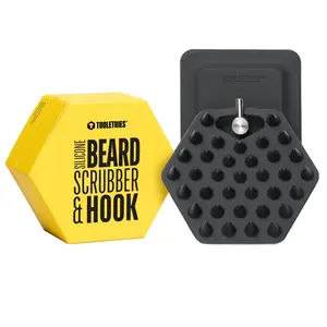 TOOLETRIES Beard Scrubber with Hook - Silicone Beard Brush & Beard Exfoliator For Men - Deep Cleans & Unclogs Pores - gentle face massgage, removes beardruff, Beard accessories - Charcoal
