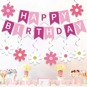 Daisy Birthday Banner Set, Bohemian Hippie Party Theme, Easy-To-Hang Indoor/outdoor Decor, Cute Daisy Flowers & Happy Birthday Letters