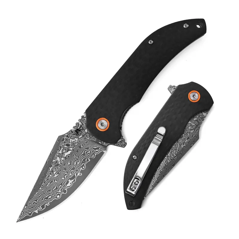 KLAKEN J337 RAVENOR, High End Damascus Steel Outdoor Camping Folding EDC Pocket  Knife With Zebra Wood Handle