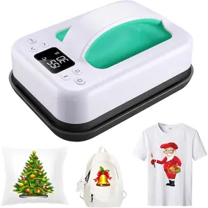 Heat Press Machine for T-Shirts, 7" x 4.8" Portable  Heat-up Mini Easy Press with Timing Function & Insulated Base, Ideal for T-Shirts, Bags, Pillows, Aprons, and , Green