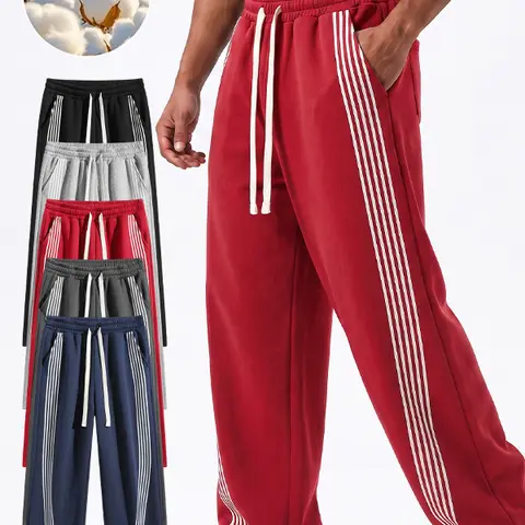 Men's All-Season Basic Cotton Blend Hazard-Free Striped Baggy Menswear Trouser - Loose-Fit, Mid-Waist, Drawstring, Elastic Waistband, Floor-Length Drapey Cut, Suitable for Everyday Wear & Outdoor Activities