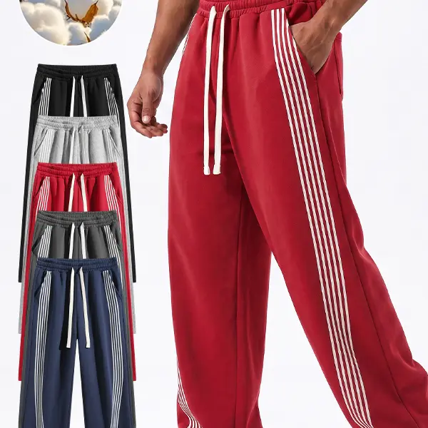 Men's All-Season Basic Cotton Blend Hazard-Free Striped Baggy Menswear Trouser - Loose-Fit, Mid-Waist, Drawstring, Elastic Waistband, Floor-Length Drapey Cut, Suitable for Everyday Wear & Outdoor Activities