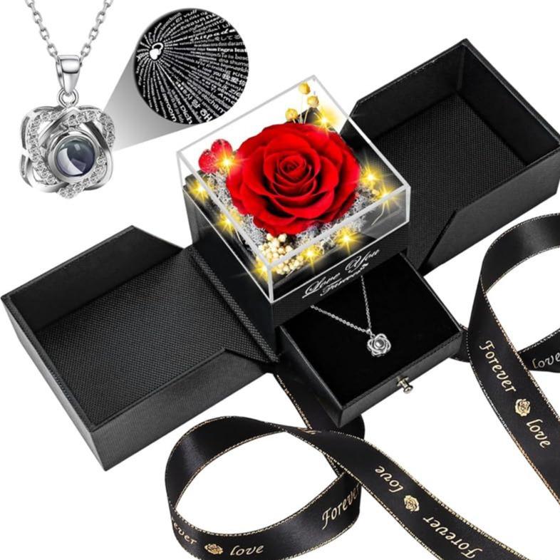 Preserved Real Rose with Projection Necklace Gift Box Set, for Anniversary Birthday Valentine’s Day Mothers Day Jewelry Set for Women girlfriend Preserved Real Rose with Projection Necklace Gift Box Set, for Anniversary Birthday Valentine’s Day Mothers Day Jewelry Set for Women girlfriend