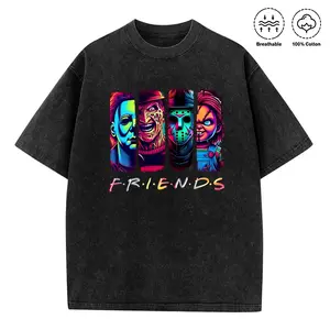 Washed T-shirt 100% cotton Halloween vintage neon graphic shirt,Everyone is a killer Black horror character print, horror Halloween, horror killer, retro Halloween T-shirt, horror Casual Crewneck Give him/her the top gift