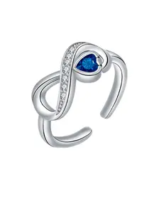 Silver Color Blue Flame Heart Ring Adjustable Gemstone, Stainless Steel Chain, Metal Coating, Casual Daily Wear, Valentine's Day Gift