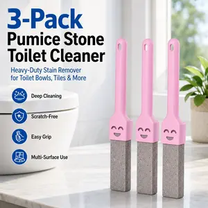 3Pcs Pumice Stone Toilet Bowl Cleaner, Long Handle Stain Scrubber for Hard Water Rings, Calcium Buildup, Bathroom, Bathtub & Pool Tile