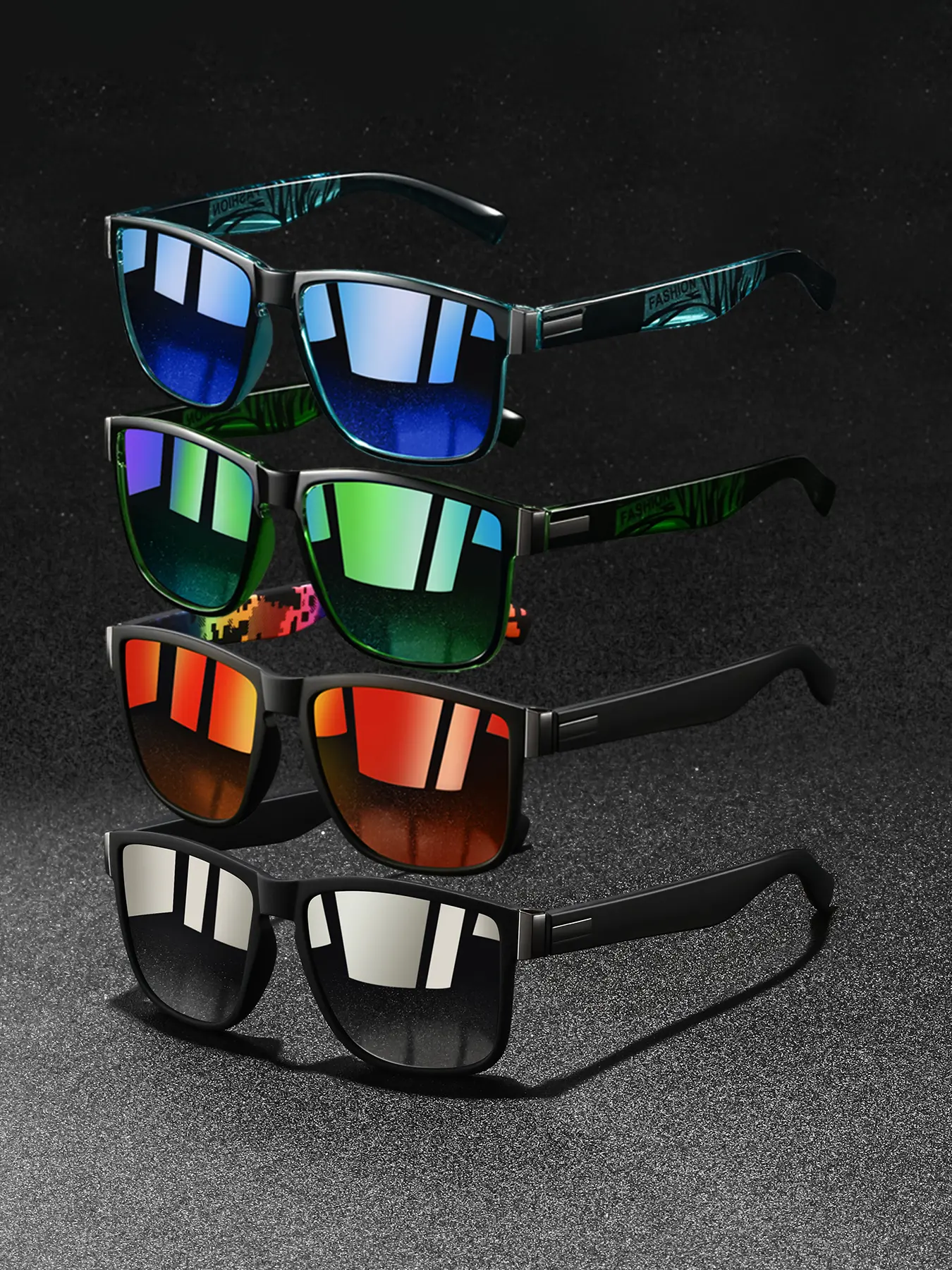 4pcs vintage fashion color blocking square glasses, available in multiple colors, adopt polycarbonate and rubber nose pads, lightweight and comfortable design, suitable both men and women, suitable for casual wear, Fashionable sunglasses