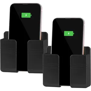 2Pcs Phone Holder Wall Mounted, Phone Stand with Self Adhesive. Phone Holder for RV Charging.Compatible with iPhone and Android (2Pack-Black)