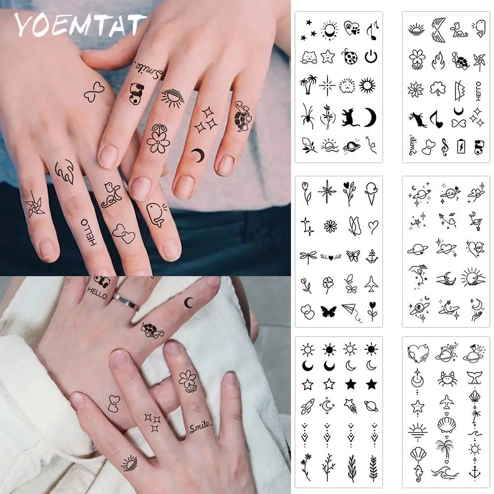 Cute Cartoon Pattern Stars and Moons Finger Temporary Tattoo Sticker, 6 Sheets Waterproof Temporary Tattoos, Fun Body Art Decorations for Women & Men