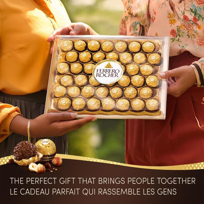 Ferrero Rocher Premium Milk Chocolate Hazelnut 48 Count Gourmet Crunchy Hazelnut Chocolates Gold Wrapped Gift Box for Special Occasions