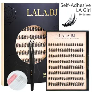 【LA Girl】【Pre-Glued】LALA  Self-Adhesive Eyelash Clusters Pre-Glued Wispy D-Curly 14-22mm Individual Lashes No Glue Needed for DIY Extensions