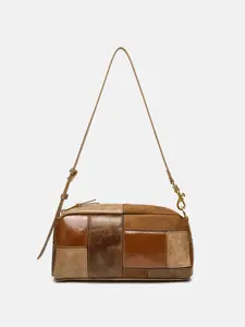 Vintage Wax Leather Patchwork Crossbody Bag, Unique Design Square Bag, Shoulder & Crossbody, Versatile Daily Use, Retro Style Women's Bag
