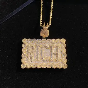 [ICE HUE]18K Gold Vacuum Plated Copper with 5A+ Sri Lanka Zircon Square Lace RICH Pendant With Necklace Miami Italy Mexico & Micro Inspired for Women & Men Luxury Jewelry,Daily Wear,Casual Fashion,Gift Idea,Chicano,Classic,Hip Hop,Simple,Sporty Style