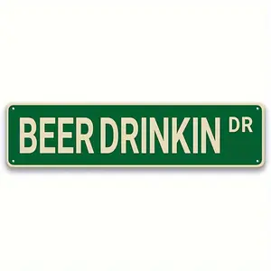 Beer Drinkin Iron Street Sign, Vintage Funny Novelty Wall Decor, Retro Art Poster for Bar, Kitchen, Pub, Man Cave, Restaurant Decor 16x4 Inch